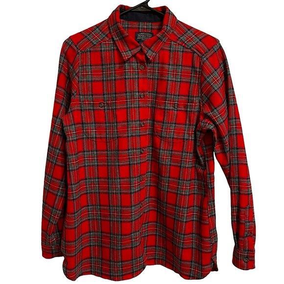 Pendleton Red Tartan Plaid Virgin Wool Button Down Shirt Washable Size Medium - Picture 2 of 10